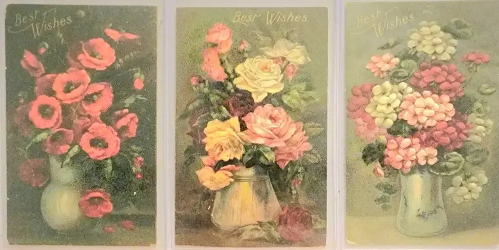 Lot Of Three Vintage Antique Embossed Postcards Flowers